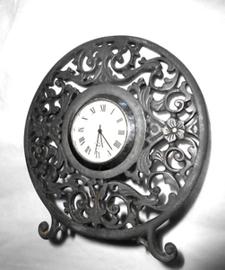 Lenox Miniature Quartz Clock In Kirk Stieff Pewter 3.75” Round W/Floral Design - Picture 1 of 4