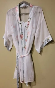 Vintage Shereen Annette Sheer Robe and Slip Nightgown Blue Floral One Size USA - Picture 1 of 10