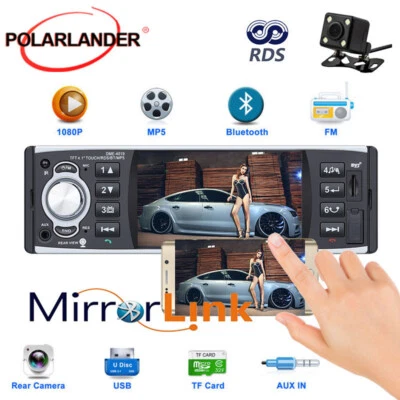 4.1"1 Din Car Radio RDS AM FM Touch Screen AUX Mirror Link MP5 Bluetooth +Camera - Image 1 of 4