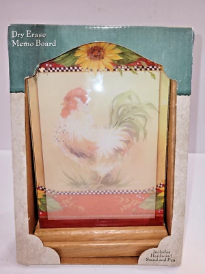 Desktop Rooster Dry Erase Message Memo Board w/Hardwood Stand & Pen 8" X 6" - Image 1 of 4