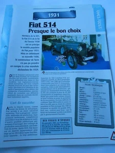 1931 Fiche Carte Auto Fiat 514 - Picture 1 of 2