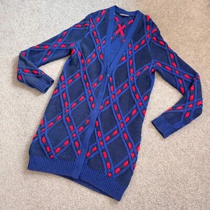 Tommy Hilfiger Long Sweater Knit Cardigan Royal Blue Preppy MEDIUM - Picture 1 of 10