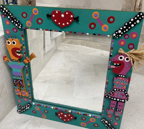 RARE Outsider Folk Visionary Art Mirror 3D Florida  22x24" AS IS Cover
