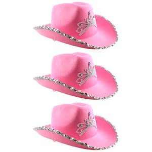 PACKS OF PINK COWBOY HAT WITH TIARA COWGIRL WILD WEST HEN PARTY FANCY DRESS LOT - Picture 1 of 12