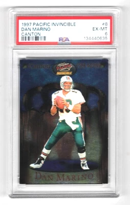 DAN MARINO 1997 PACIFIC INVINCIBLE FOOTBALL CANTON OH 44708 PSA 6 EX-MT #8 MIAMI - Image 1 of 2