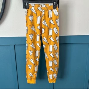 Hanna Andersson Kids 6/7 Pajama Bottoms Yellow Paper Planes Organic Cotton - Picture 1 of 3