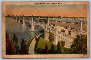 Postcard BRIDGE TO BELLE ISLE, DETROIT, MICH.  June 26 1944 - Picture 1 of 2