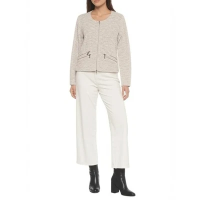 Lou & Grey 女式米色金属纹理针织拉链前轻便夹克大号 — 第 1/4 张图片