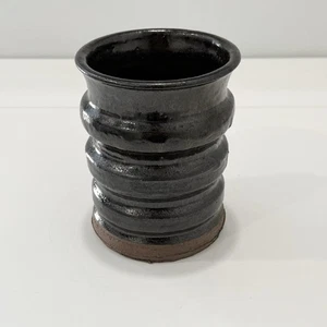 SIGNED Hand Thrown Studio Pottery Black Drip Glazed 5.25” Vase, by Claudia - Picture 1 of 4