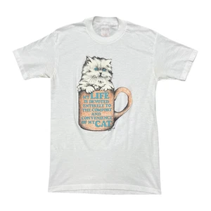 Vintage Cat T Shirt Sz M Devoted Entirely To Convenience Of My Cat Funny Graphic - Picture 1 of 5