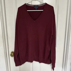 Lands End Mens XL  Supima Cotton Fine Gauge Knit V Neck Burgundy Sweater - Picture 1 of 12