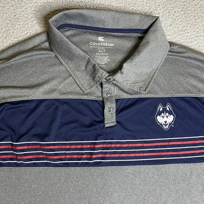 Uconn Huskies Shirt Men 4XT Colosseum Gray Blue Striped Polo Short Sleeve NWT - Image 1 of 4