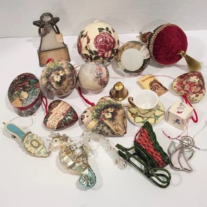 Victorian Style Ornament Lot Stained Glass Glass Paper Plastic Christmas Decor - Picture 1 of 8