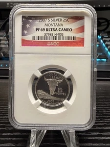 2007-S Silver 25C Montana State Quarter NGC PF69 Ultra Cameo USA Flag Slab - Picture 1 of 2