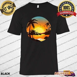 Tropical Sunset Mountains Beach Vacation Palm Trees Forest T-Shirt Womens Mens - Picture 1 of 13