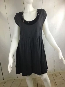 Garnet Hill Women’s Gunmetal “Jolie” Knit Sequins Fit & Flare Dress Sz. L - Picture 1 of 14