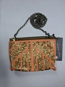 Anthropologie NWT Street-Level Purse Brown/Salmon Cross Body Embellished Zip Bag - Picture 1 of 6