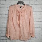Torrid Top 3 Womens 3x Pink Polka Dot Button Up Tie Neck Blouse Office Casual