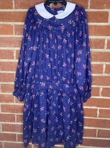 Vintage Fischel by Johnston Girls Dress Blue Floral Peter Pan Collar 7 - Picture 1 of 9