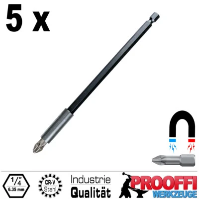 5 x Magnet Bithalter 1/4 Verlängerung Akkuschrauber Bits 150 mm Extra Lang C6582 - Bild 1 von 4