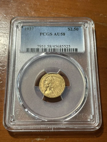 1927 $2.50 Indian Head Gold Quarter Eagle - PCGS AU58 Cover