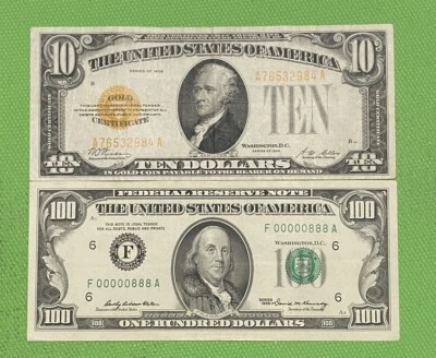 (PRICE IS PER NOTE) $10 & 100 DOLLAR BINARY 00000888 mix laddar 23456789 - Image 1 of 2