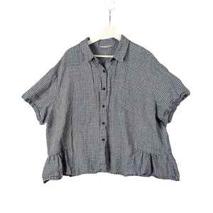 BUYKUD Lagen Lino Guinga Abotonada Top Volantes Dobladillo Manga Corta Para Mujer 2XL - Imagen 1 de 7