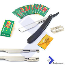 Barber Hair Shaving Razor Folding Knife Black Handle With Free Pack Of 10 Blades