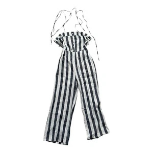 OLIVACEOUS (NWT) Women’s Blue White Striped Pants Jumpsuit-MEDIUM - Picture 1 of 6