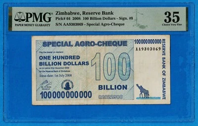 100 Billion Dollars Special Agro Cheque Zimbabwe 2008 PMG CERTIFIED AUTHENTIC - Image 1 of 4