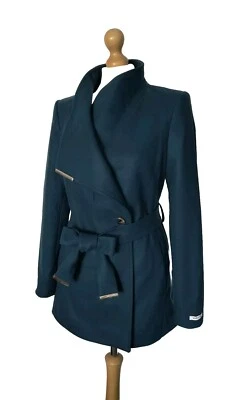 Abrigo Ted Baker Rosess azul verdoso mezcla de lana con cinturón, PVP £275. Talla 1 (UK8) Foto 1 de 4