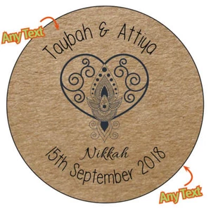 48 x Nikkah Personalisierte Aufkleber Hochzeit Gastgeschenke Geschenke Etiketten Hochzeit KRAFT 175 - Bild 1 von 3