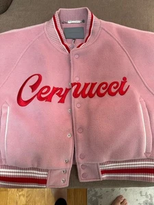 New Cernucci Womens Varsity Bomber Jacket - Baby Pink Size L - Picture 1 of 6