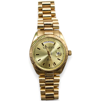 Мужские президентские кварцевые часы Geneve из чистого золота 14 карат с указанием дня и даты винтаж 93 г - Изображение 1 из 4