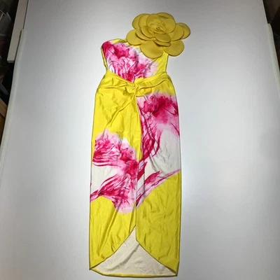 Amarillo Impreso 3D Flor Verano Fiesta Conjunto Traje de Baño Cubierta Vestido Falda Para Mujer S Foto 1 de 4