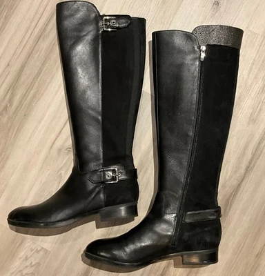 Botas de montar Marc Fisher para mujer de cuero negro de fieltro con cremallera elásticas flexibles 8 1/2 Foto 1 de 4