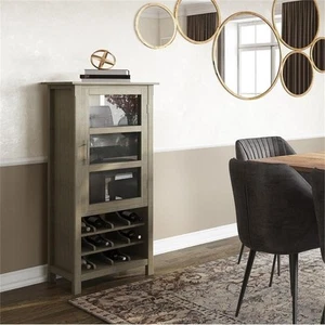 Simpli Home Avalon Solid Wood 12 Bottle Wine Rack Cabinet in Distressed Gray - Picture 1 of 7