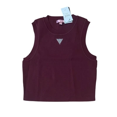 Camiseta sin mangas Guess para mujer grande roja Alexia recortada estrás elástica borgoña nueva con etiquetas Foto 1 de 4