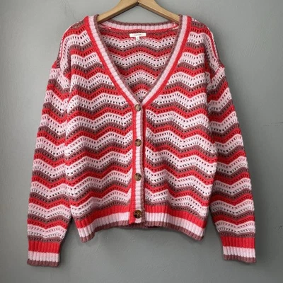 Maurices Cardigan Womens Size Medium Chevron Sweater Pointelle Knit Dopamine - Image 1 of 4