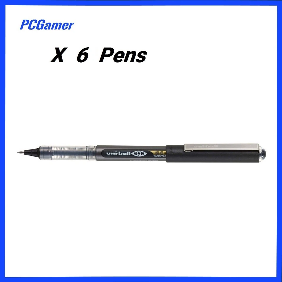 6 x Uni-ball Eye Pigment Ink Roller Ball Pen Black 0.38mm Ultra Micro UB-150 - image 1 of 1