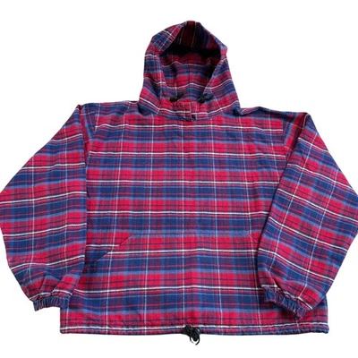 Johnson Woolen Mills Hombres Sudadera con Capucha Pullover Mediano Rojo Azul Franela a Cuadros DE COLECCIÓN Foto 1 de 4