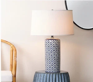 Olina Ceramic Table Lamp, Blue and White Ceramic Base, 3-Way LED Bulb - Picture 1 of 4