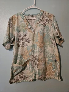 Tafford Brand Mint And Gray Print Scrub Top - sz L - Picture 1 of 4