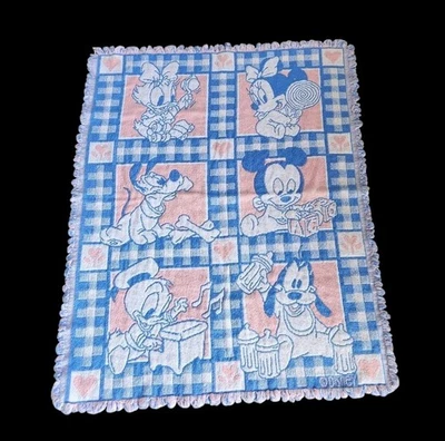 De Colección Avon Disney Rosa Azul Tapiz Bebé Niño Manta Mickey Minnie Donald 30x40 Foto 1 de 4