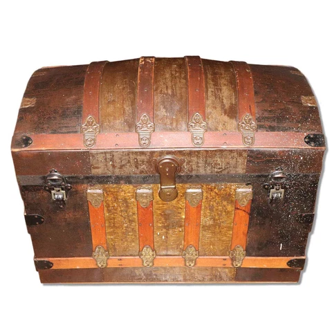 Ships Free Crystalized Gold Dome Top Antique Steamer Trunk Pirate Chest 34" 1880 Cover
