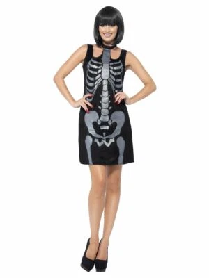 Disfraz de Halloween Esqueleto Negro Vestido Cambio y Estampado de Hueso Brillo Talla Pequeña  Foto 1 de 4