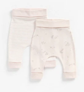 Mothercare Baby Girls 2 Pairs Print and Stripe Joggers. Age 6-9 Months. RRP - Picture 1 of 4