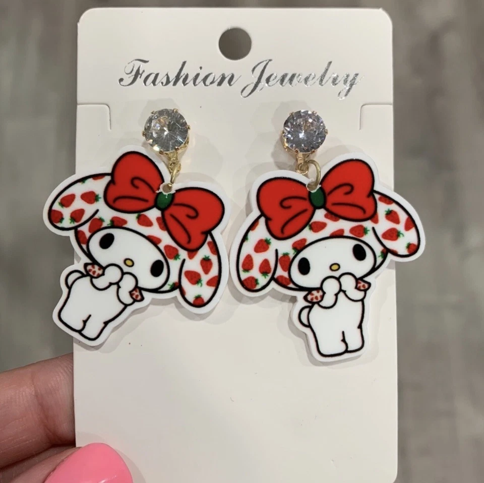 NUEVO CON ETIQUETAS Pendientes Ligeros Kawaii Rosa Sanrio Hello Kitty Melody Pierced Hechos a Mano Foto 1 de 1