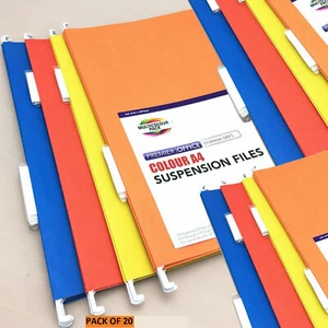 20 x A4 SUSPENSION FILES MIXED COLOUR + TABS/INSERTS HANGING CABINET FILES - Picture 1 of 8