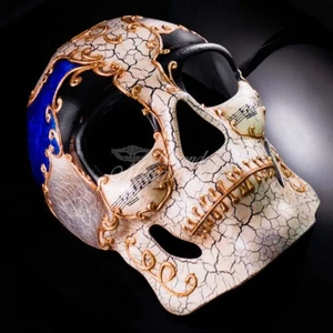 Day of the Dead Blue and Gold Musical Notes Masquerade Mask Skull - Picture 1 of 4